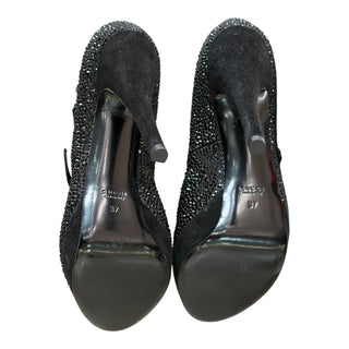 Gucci Crystal Embellished Black Multi-Strap Peep-Toe Platform Heels