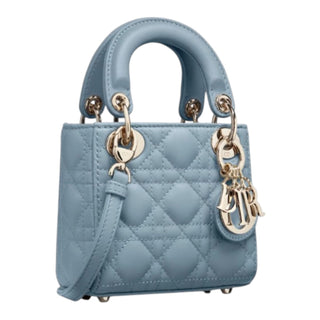Christian Dior Micro Lady Dior Cloud Blue Cannage Lambskin Bag with Gold Hardware