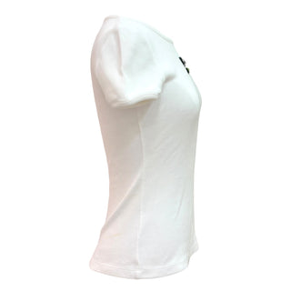 Chanel White Cotton Ribbed T-Shirt with Sequin Logo Patch