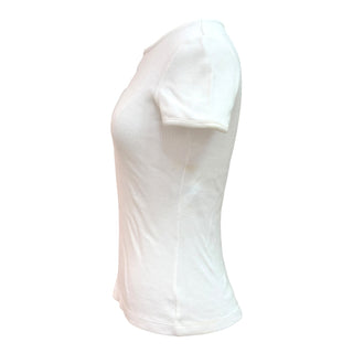 Chanel White Cotton Ribbed T-Shirt with Sequin Logo Patch