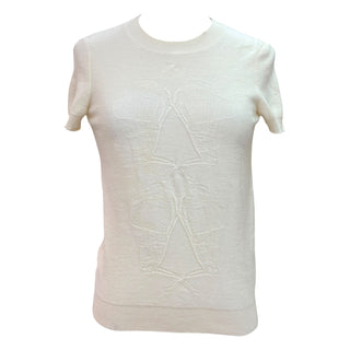 Hermès H Motif Fine Knit Short Sleeve Sweater Cream
