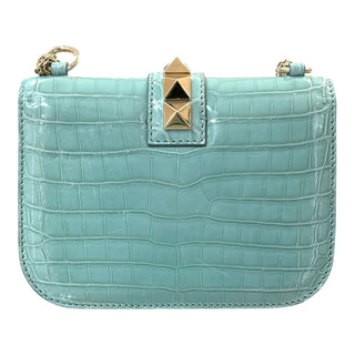 Valentino Garavani Rockstud Croc Mini Chain Shoulder Bag in Mint Green