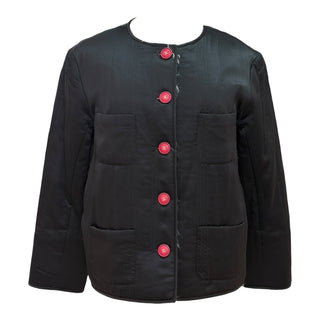 Chanel Black Silk CC Button Jacket with Faux Fur Inside