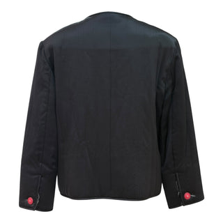 Chanel Black Silk CC Button Jacket with Faux Fur Inside