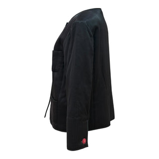 Chanel Black Silk CC Button Jacket with Faux Fur Inside