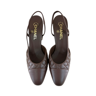 Chanel Dark Chocolate Brown Quilted Lambskin Coco Slingback Pumps Size 38.5C