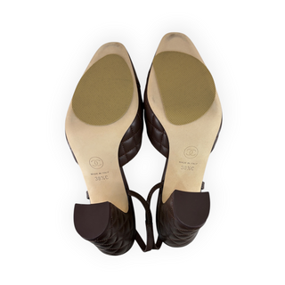 Chanel Dark Chocolate Brown Quilted Lambskin Coco Slingback Pumps Size 38.5C