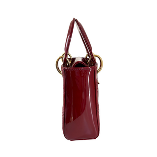 Christian Dior Cherry Red Patent Cannage Calfskin Mini Lady Dior Bag