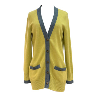 Chanel Yellow & Grey Cashmere Cardigan with CC Buttons