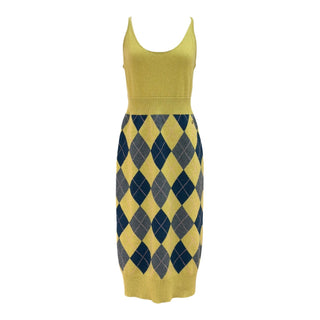 Chanel Yellow Argyle Knit Midi Dress