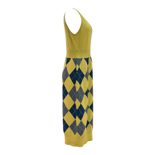 Chanel Yellow Argyle Knit Midi Dress