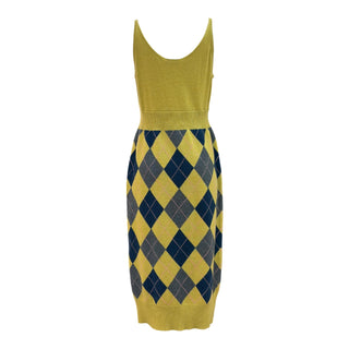 Chanel Yellow Argyle Knit Midi Dress