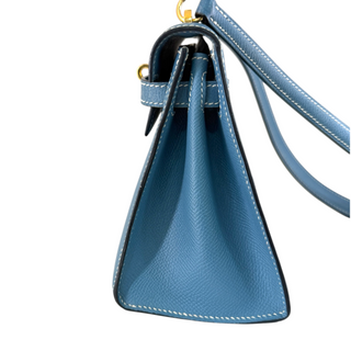 Hermès Bleu Jean Epsom Kelly 20 Sellier with Gold Hardware