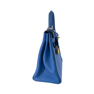 Hermès Bleu Zanzibar Togo Kelly 28 Retourne with Gold Hardware