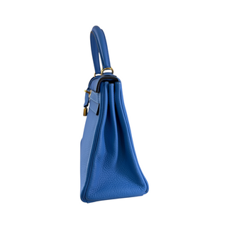 Hermès Bleu Zanzibar Togo Kelly 28 Retourne with Gold Hardware