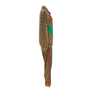 Gucci GG Monogram Chevron Panel Tracksuit Set in Beige with Red & Green