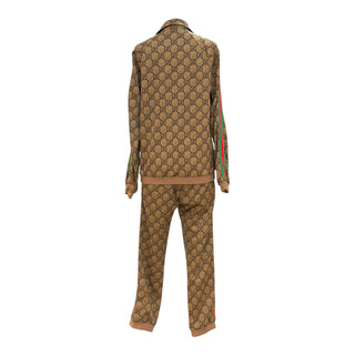 Gucci GG Monogram Chevron Panel Tracksuit Set in Beige with Red & Green