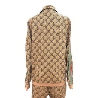 Gucci GG Monogram Chevron Panel Tracksuit Set in Beige with Red & Green