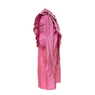 Gucci Pink Metallic Ruffle-Trim Cold-Shoulder Mini Dress