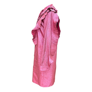 Gucci Pink Metallic Ruffle-Trim Cold-Shoulder Mini Dress