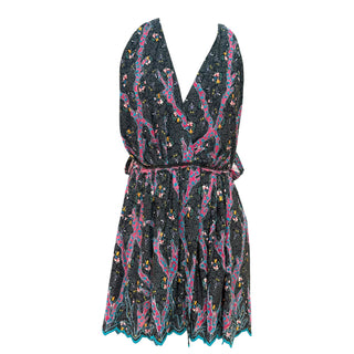 Louis Vuitton Printed Silk Wrap-Style Mini Dress in Black & Multicolour