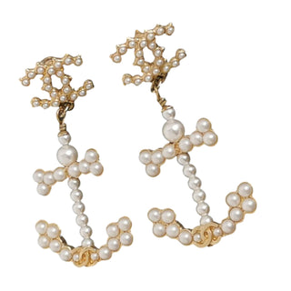 Chanel Gold Faux Pearl Anchor Earrings