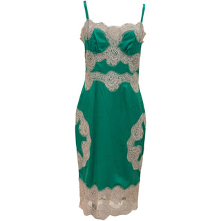 Dolce & Gabbana Emerald Silk Lace-Trim Midi Slip Dress