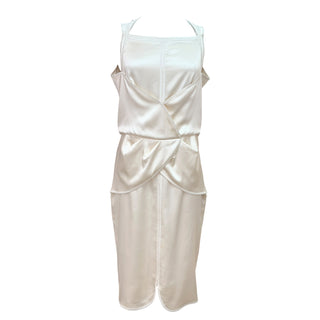 Chanel Ivory Silk Draped Sleeveless Midi Dress
