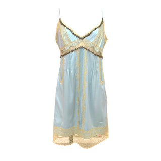 Ermanno Scervino Powder Blue Silk Lace & Crystal Embellished Slip Dress