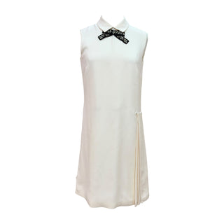 Chanel Ivory Sleeveless Mini Dress with Embellished Bow Collar