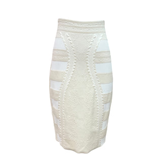 Alexander McQueen Ivory Textured Knit Peplum Jacket & Pencil Skirt Set