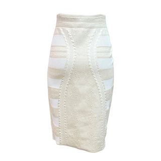 Alexander McQueen Ivory Textured Knit Peplum Jacket & Pencil Skirt Set