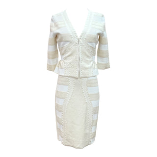 Alexander McQueen Ivory Textured Knit Peplum Jacket & Pencil Skirt Set