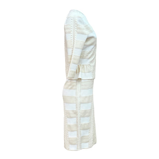 Alexander McQueen Ivory Textured Knit Peplum Jacket & Pencil Skirt Set