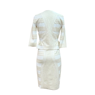 Alexander McQueen Ivory Textured Knit Peplum Jacket & Pencil Skirt Set