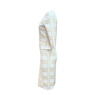 Alexander McQueen Ivory Textured Knit Peplum Jacket & Pencil Skirt Set