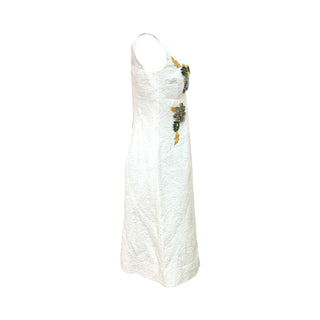 Dolce & Gabbana White Brocade Embellished Dress & Cropped Jacket Set