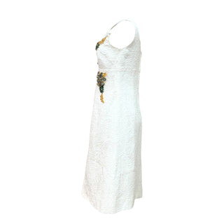 Dolce & Gabbana White Brocade Embellished Dress & Cropped Jacket Set