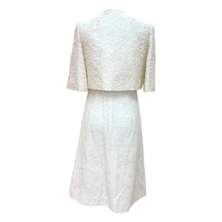 Dolce & Gabbana White Brocade Embellished Dress & Cropped Jacket Set