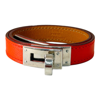 Hermès Kelly Double Tour Rouge Leather Bracelet Palladium Hardware