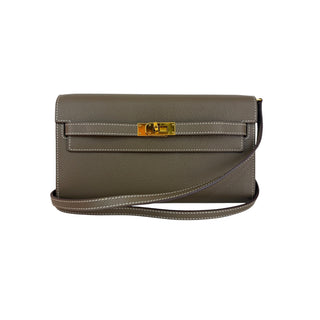 Hermès Etoupe Epsom Kelly Classique Wallet with Gold Hardware