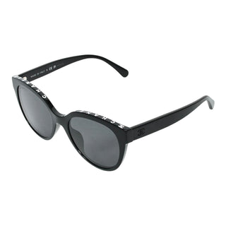 Chanel Black Logo Cat Eye Sunglasses  Acetate Grey Lenses