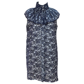 Chanel Navy Lace High-Neck Ruffle Mini Dress
