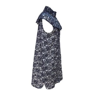 Chanel Navy Lace High-Neck Ruffle Mini Dress