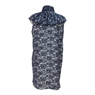 Chanel Navy Lace High-Neck Ruffle Mini Dress