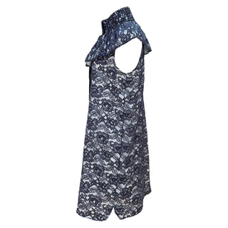 Chanel Navy Lace High-Neck Ruffle Mini Dress