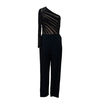 Elie Saab Black One-Shoulder Embellished Evening Jumpsuit
