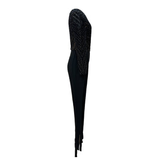 Elie Saab Black One-Shoulder Embellished Evening Jumpsuit