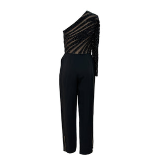 Elie Saab Black One-Shoulder Embellished Evening Jumpsuit