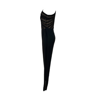 Elie Saab Black One-Shoulder Embellished Evening Jumpsuit